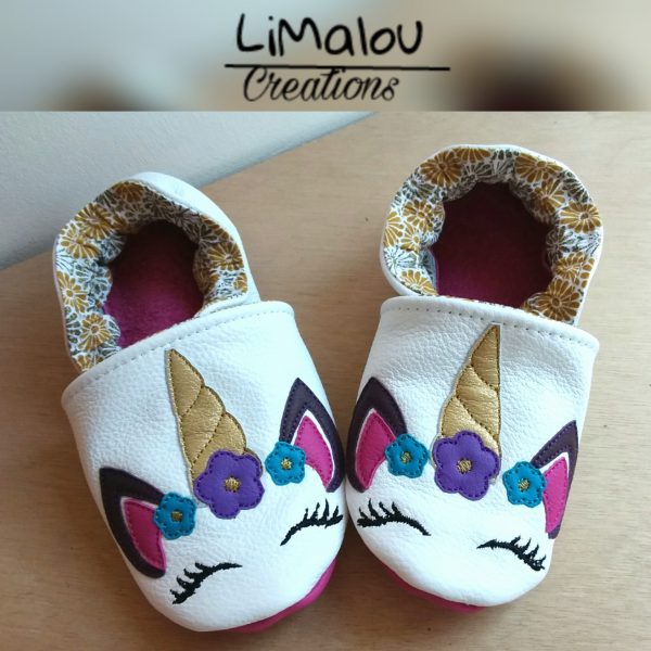 Chaussons cuir licorne limalou
