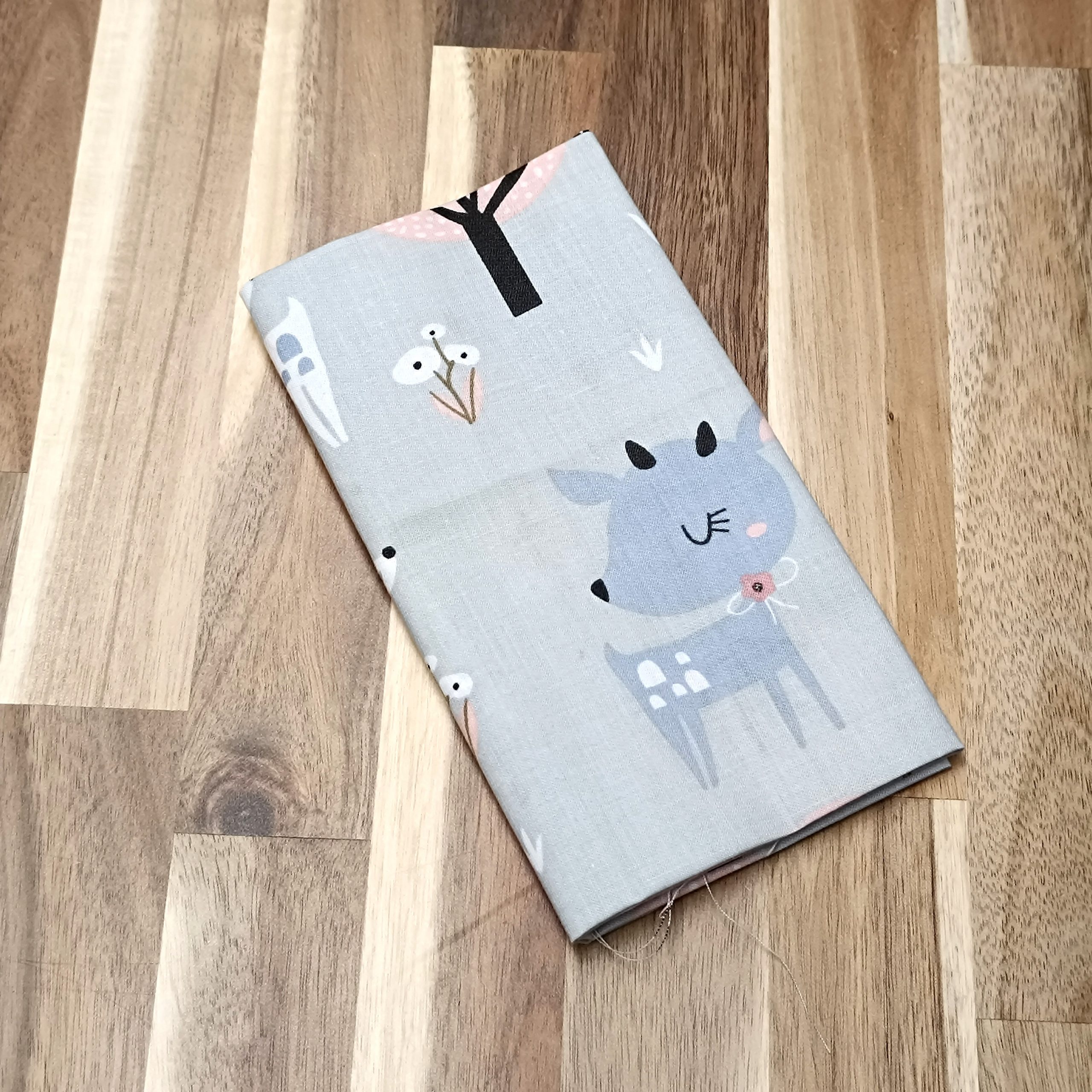 Coupon coton - Petites biches et forêt gris et bleu