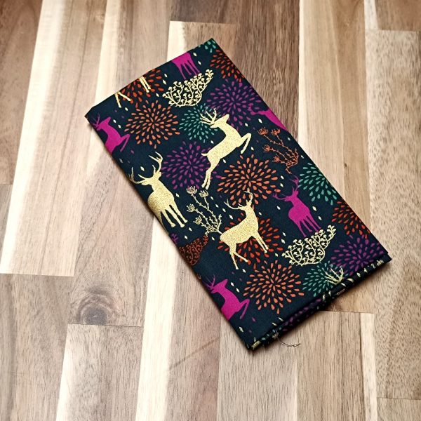 Coupon coton - Cerfs noël rose et or