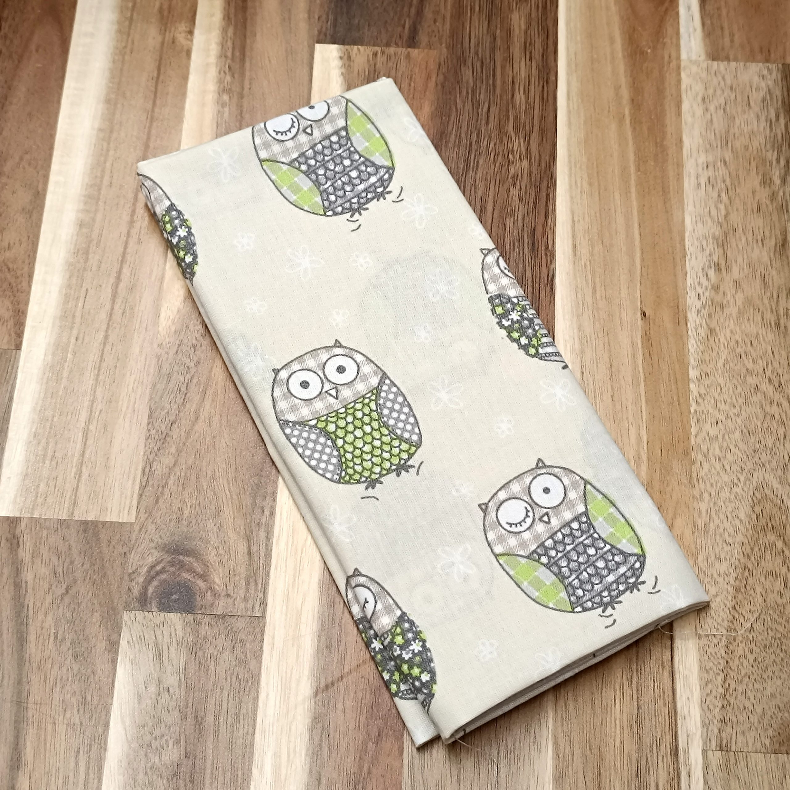 Coupon coton - Chouettes grises et vertes