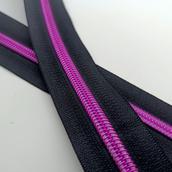 Fermeture éclair n°5 - Noir / Rose métallisé