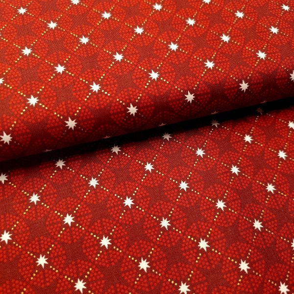 Tissu coton - Rouge éclats dorés