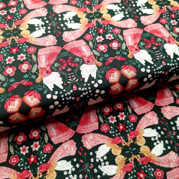 Tissu coton - Petites fées sur fond vert