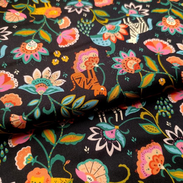 Tissu coton - Dashwood - Zèbres chat et fleurs