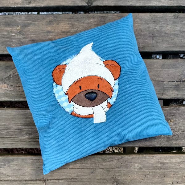 Coussin velours - Ourson et bonnet