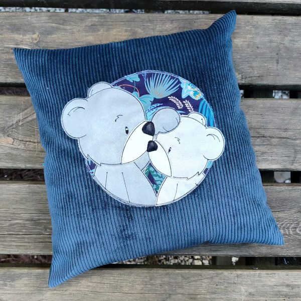 Coussin velours - Deux oursons