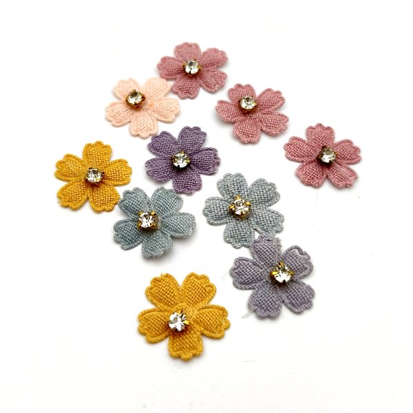 Lot de 10 fleurs en tissu à coudre ou coller